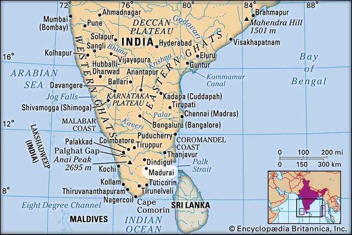 Madurai on the map of India.