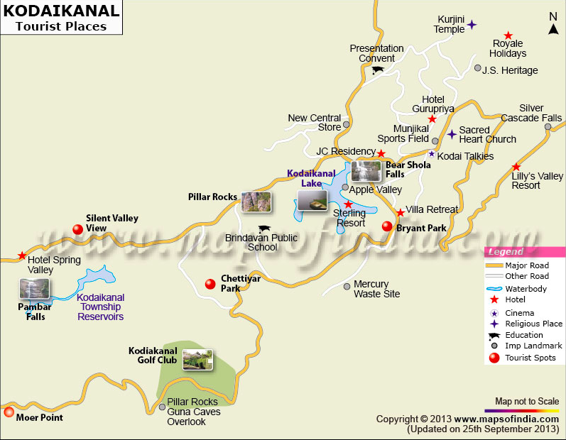 kodaikanal tourist map with distance