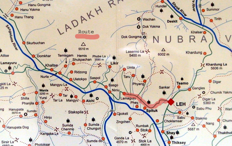 Leh to Lamayuru map
