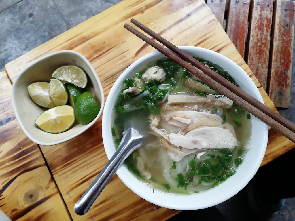 Vietnam Hanoi Pho with Chicken Slices and Herbs