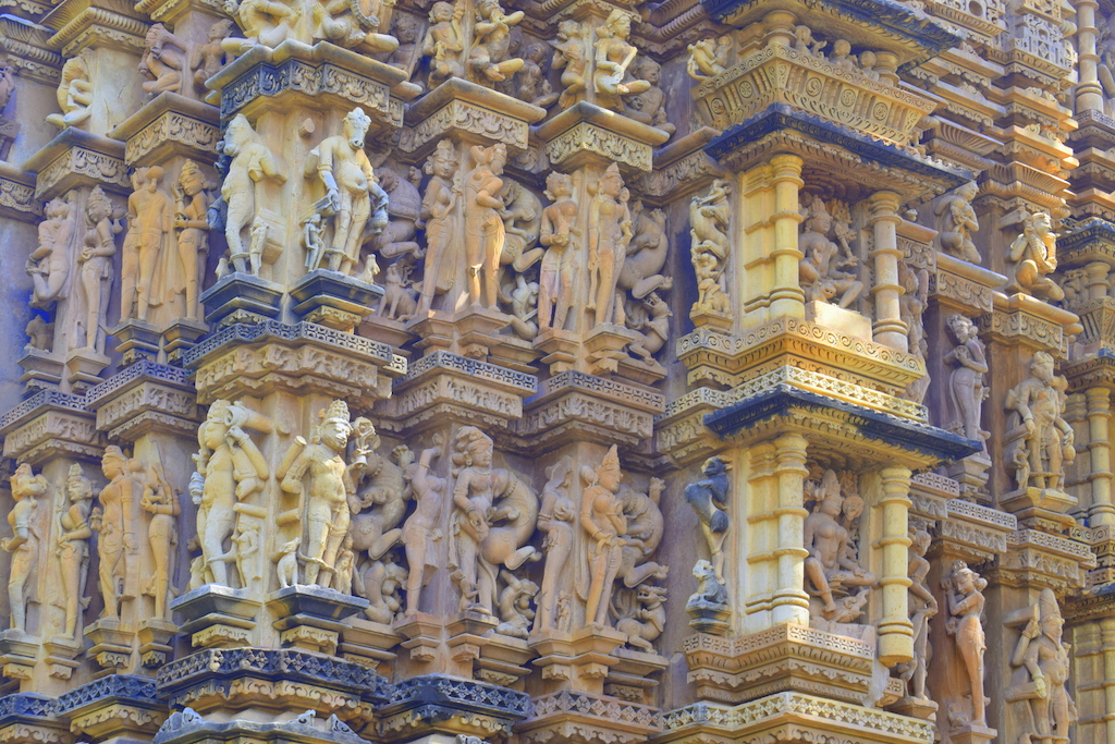 Sculptures at Adinath temple in Khajuraho
