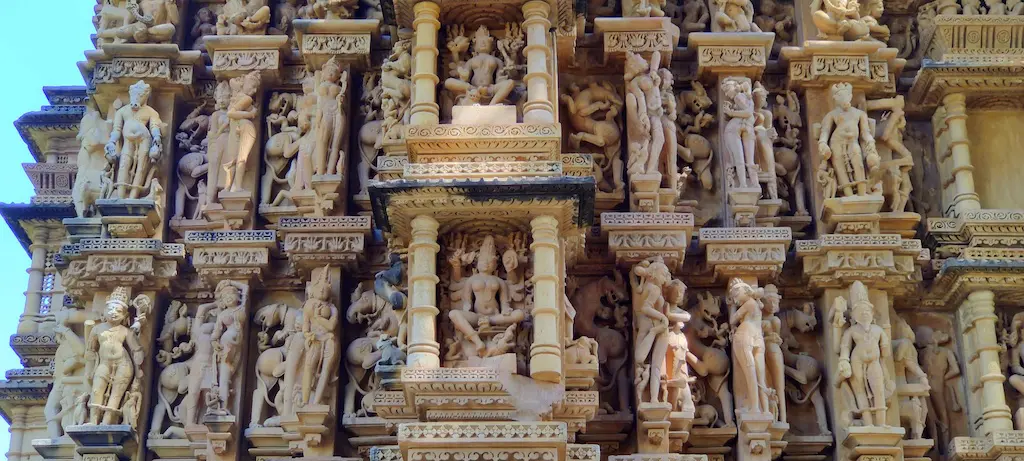Sculptures at Adinath temple in Khajuraho