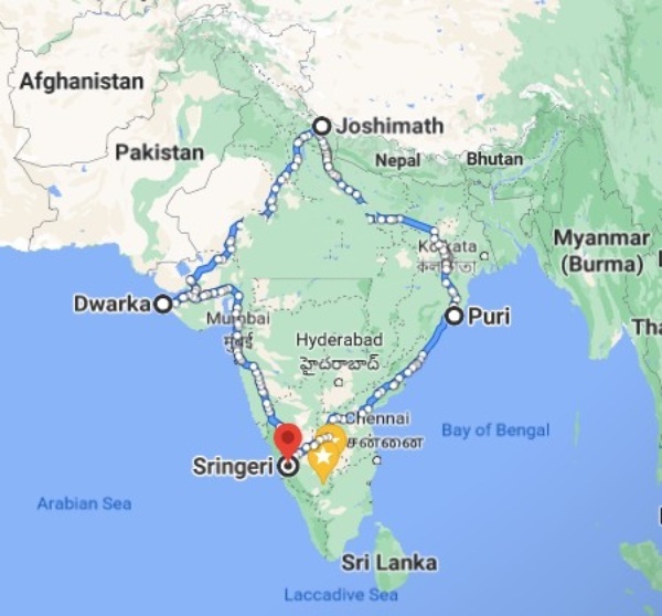 Shankaracharya Peethas In India Map