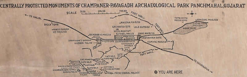 Map of Champaner-Pavagadh Archaeological Park, Gujarat