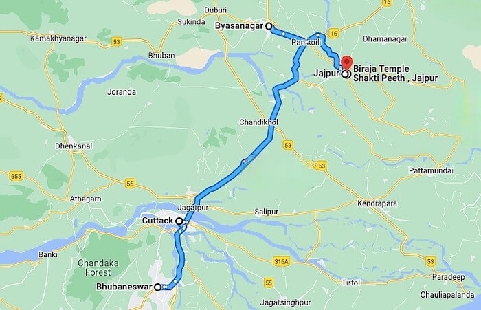 Biraja Temple Route Map