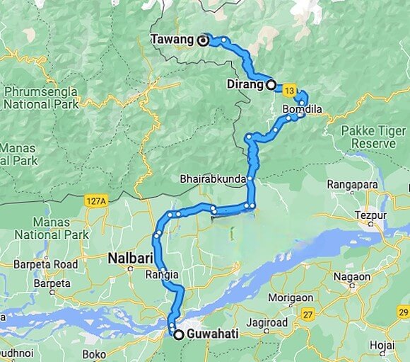Dirang Route Map