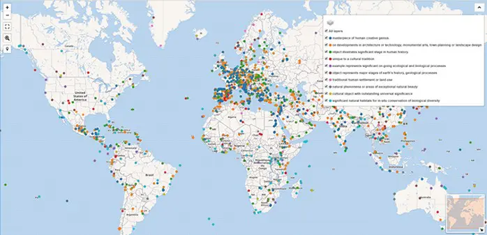 Map of World Heritage sites - UNESCO