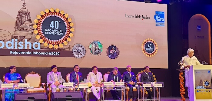 Union Minister of Culture and Tourism Gajendra Singh Shekhawat speaking at the inaugural session of the 40th Annual IATO Convention